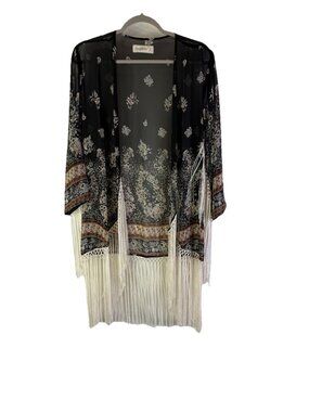 Vintage Y2K Abercrombie & Fitch Fringe Tassel Sheer Kimono Jacket Boho Western